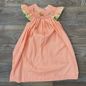 Mom & Me Smocked Orange Gingham Embroidered Fall Dress Girls Size 4